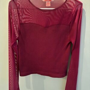 COOGI Sheer Long Sleeve Top in Rich Burgundy